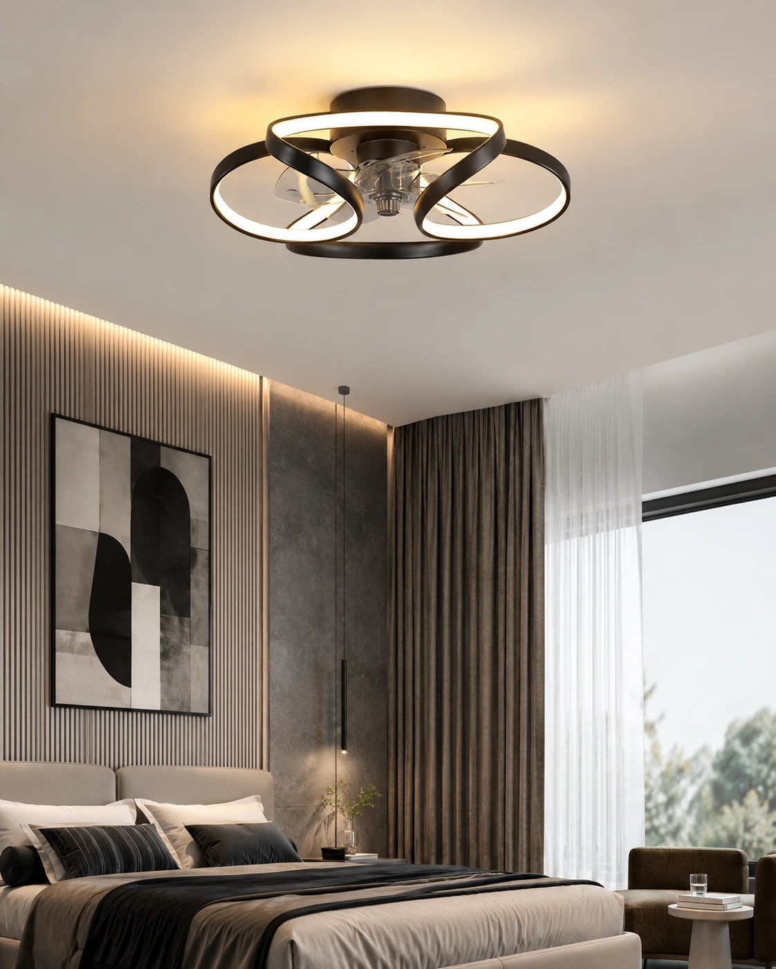 Nordic LED Ceiling Fan Light with Remote Control, 3 Blades, Art Deco Design