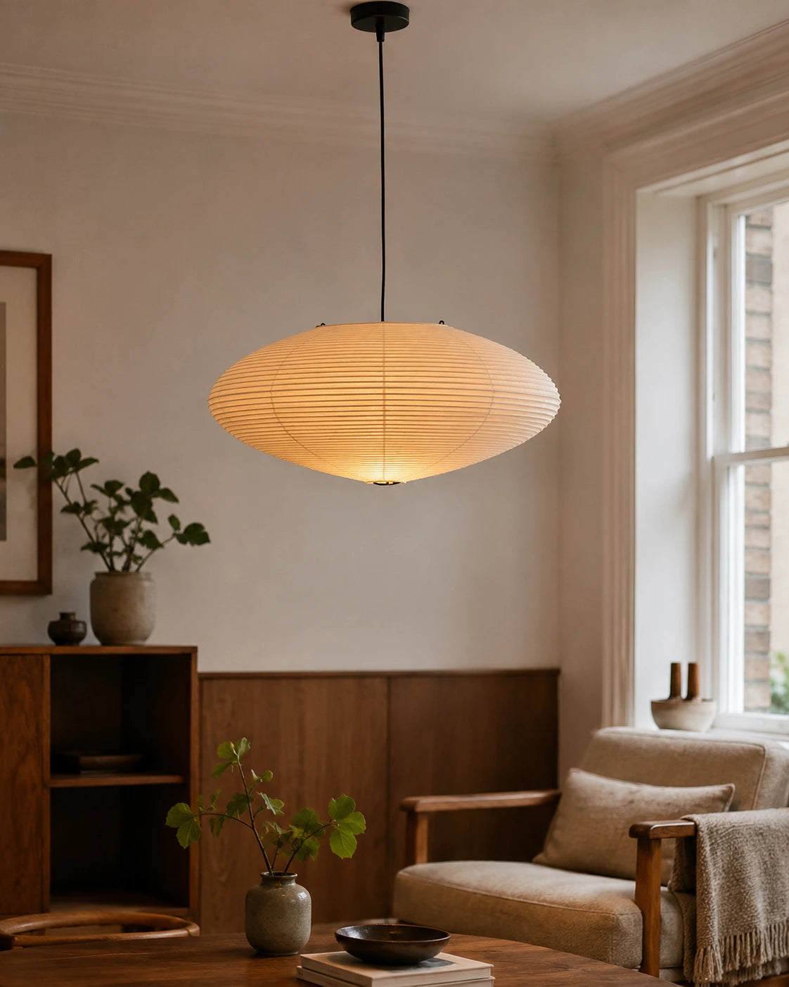 Japanese Oval Rice Paper Pendant Light
