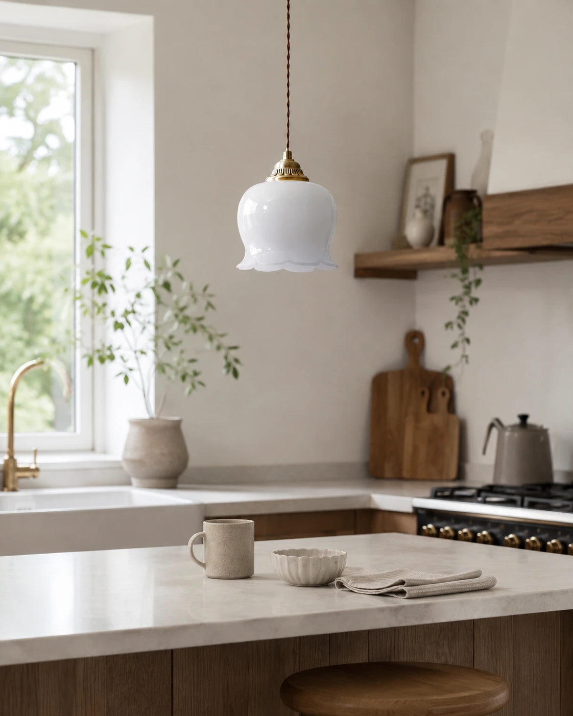 Vintage Scalloped Floral Pendant Light