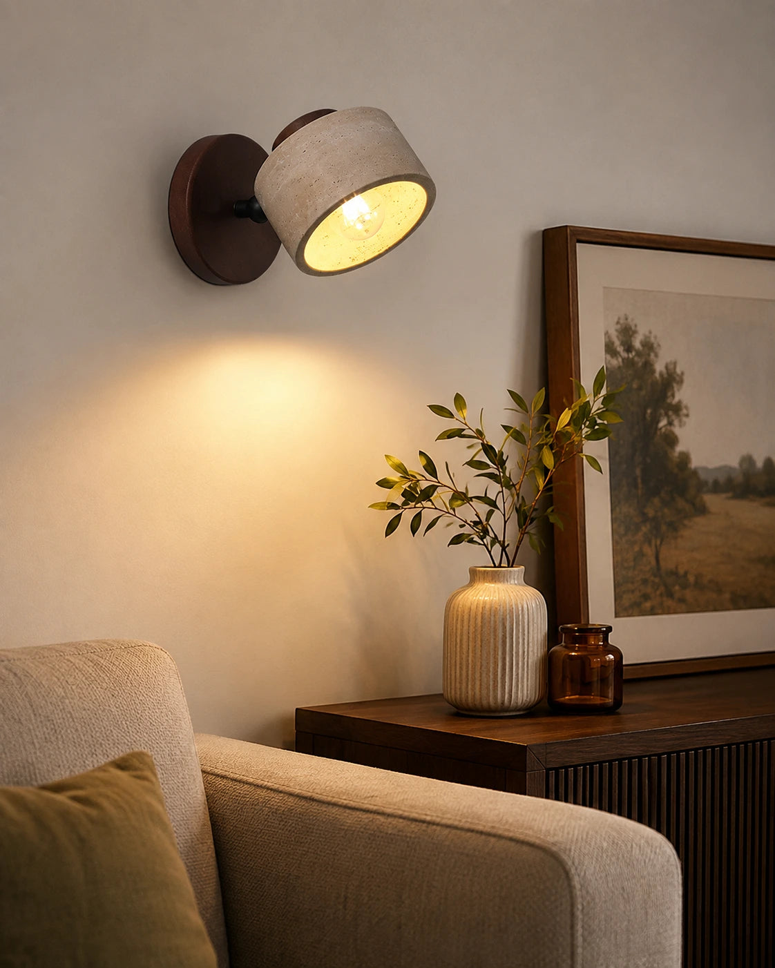 Adjustable Travertine and Wood Wall Light