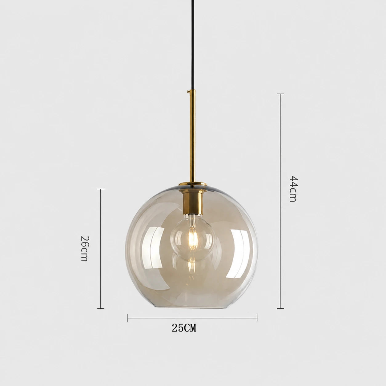 Modern Minimalist Brass & Amber Glass Pendant Light