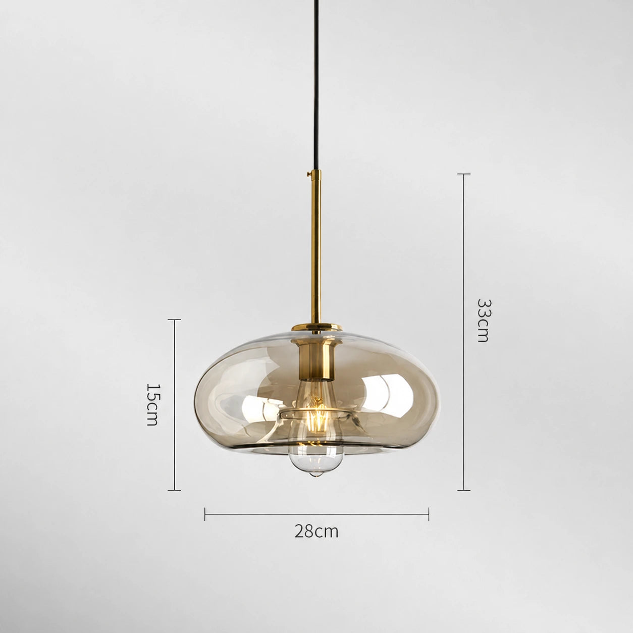 Modern Minimalist Brass & Amber Glass Pendant Light