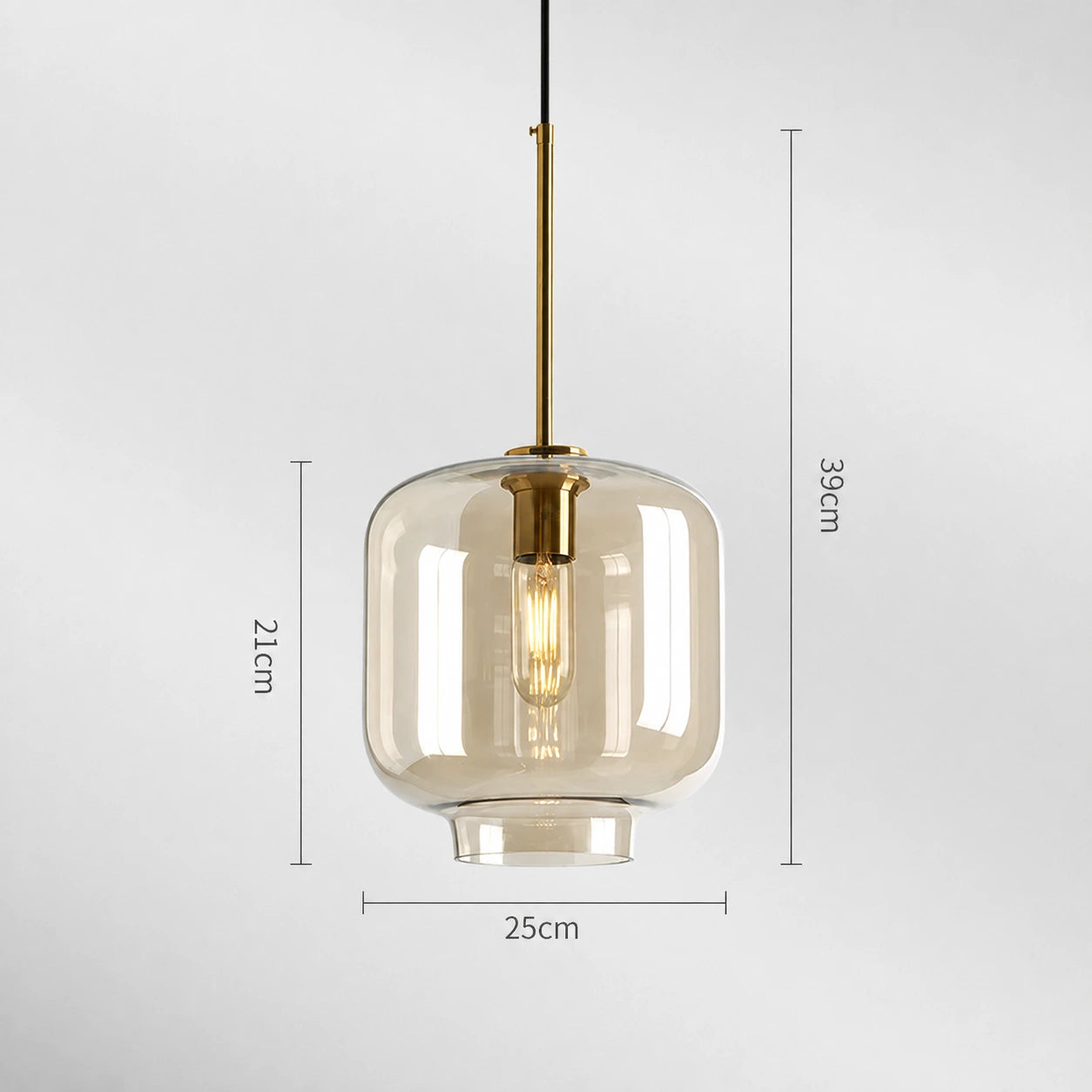 Modern Minimalist Brass & Amber Glass Pendant Light