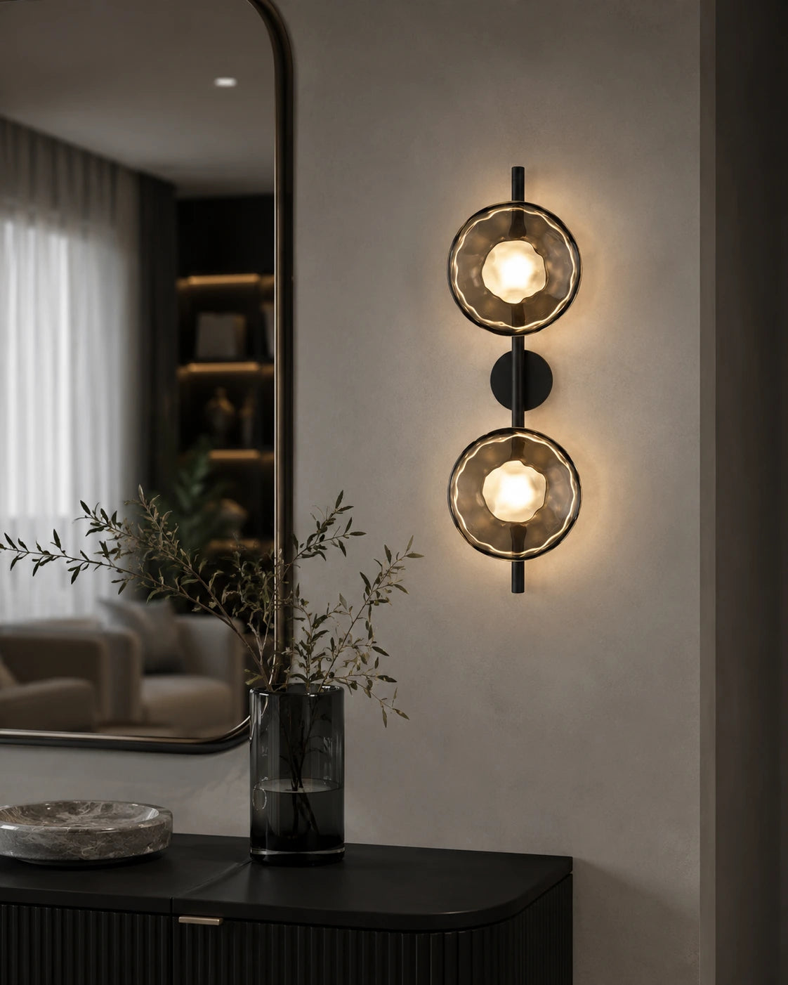 Sculptural Rippled Glass LED Wall Light