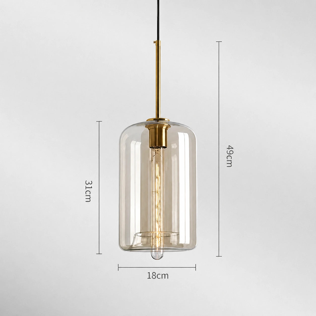Modern Minimalist Brass & Amber Glass Pendant Light