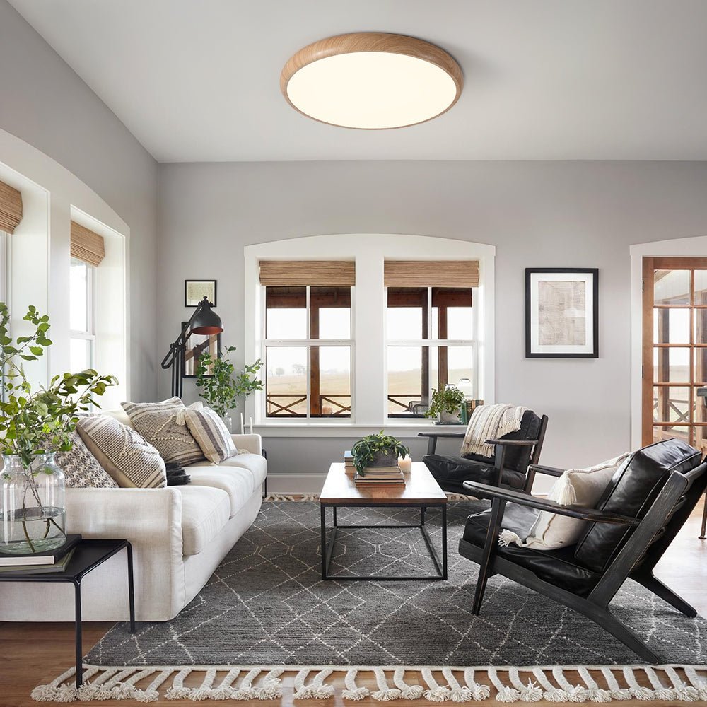 Minimalist Modern LED Flush Mount Wood Grain Ceiling Light