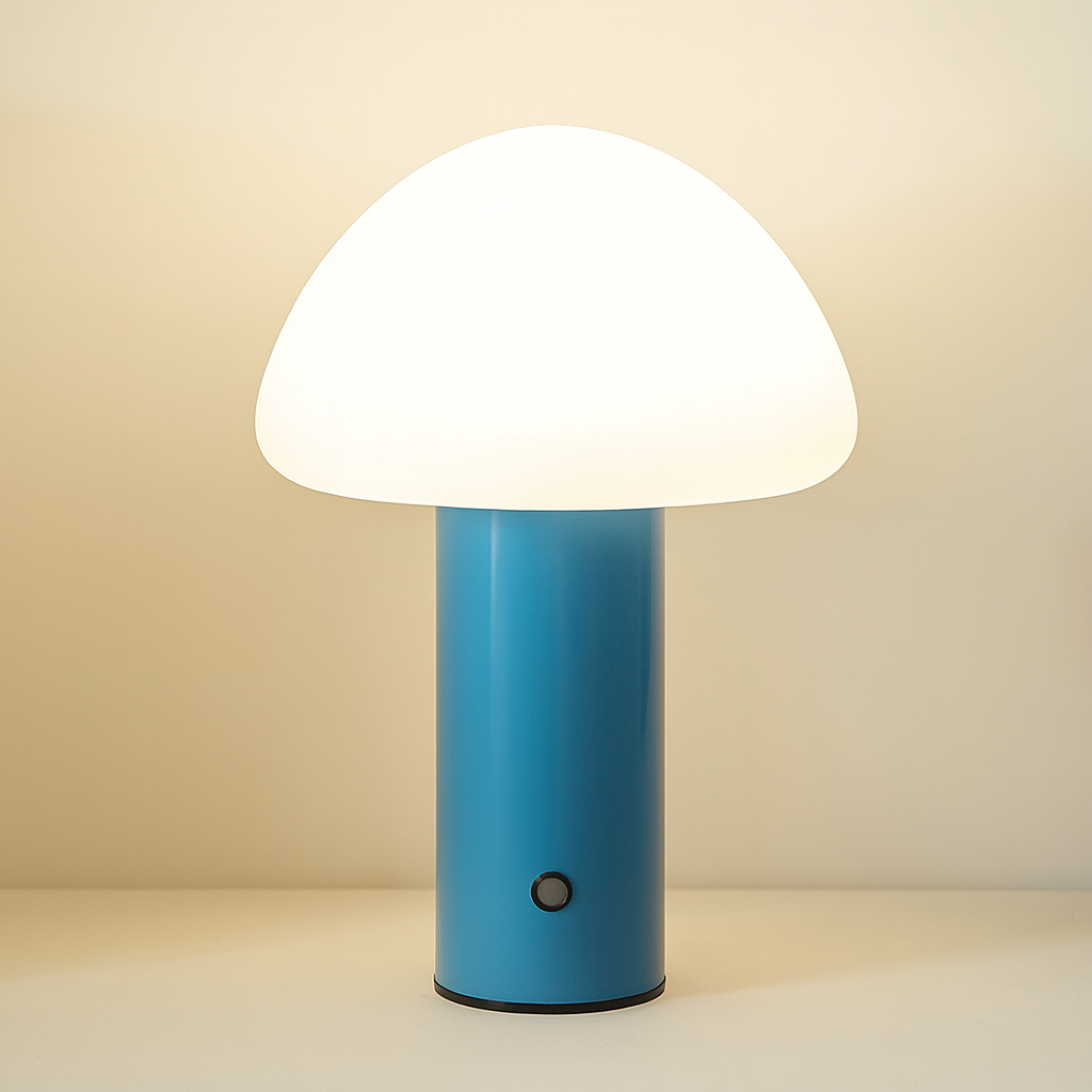 Cordless Mushroom LED Table Lamp – Rechargeable Metal Acrylic – Bedside Reading