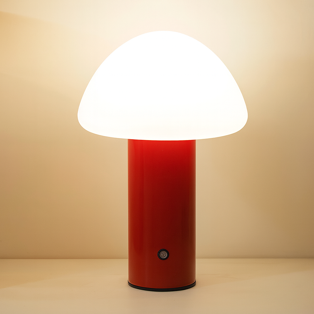 Cordless Mushroom LED Table Lamp – Rechargeable Metal Acrylic – Bedside Reading