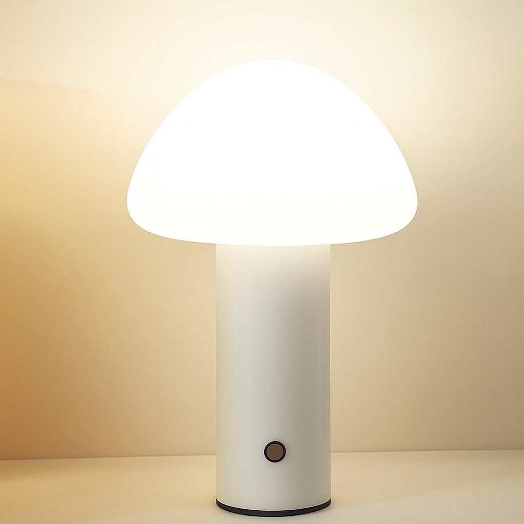 Cordless Mushroom LED Table Lamp – Rechargeable Metal Acrylic – Bedside Reading