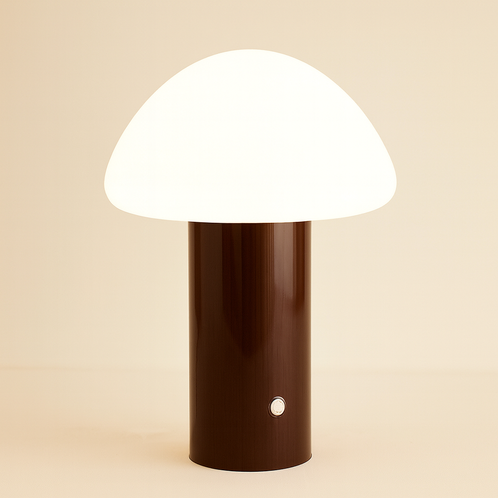 Cordless Mushroom LED Table Lamp – Rechargeable Metal Acrylic – Bedside Reading