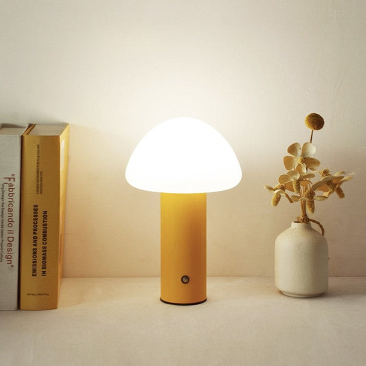 Cordless Mushroom LED Table Lamp – Rechargeable Metal Acrylic – Bedside Reading