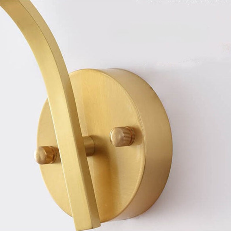 Modern Brass Wall Sconce – Frosted Glass Shade Curved Arm – Bedroom Lounge Hallway
