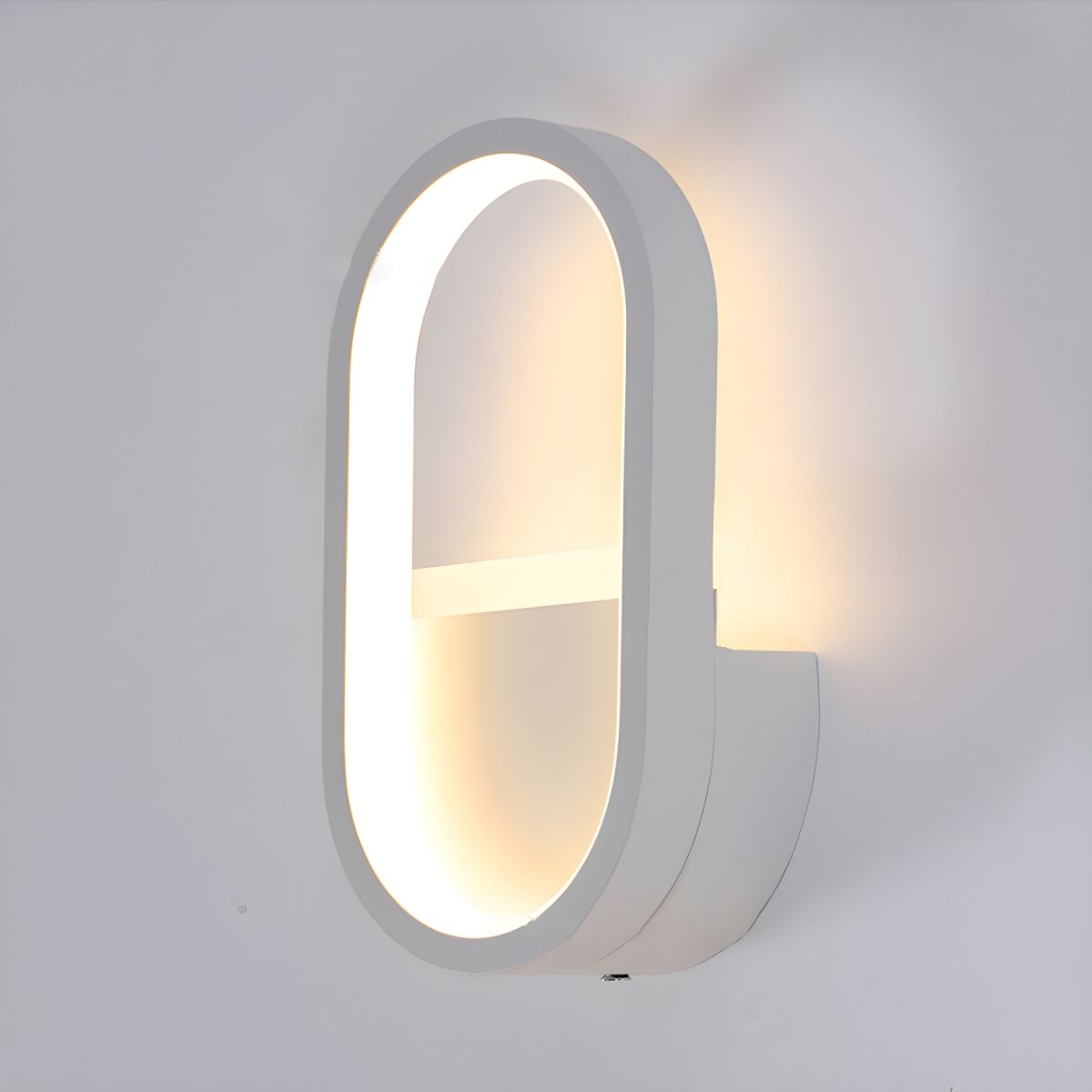Modern Curved LED Wall Sconce – Backlit Iron & Acrylic – Oval Semi-Circle