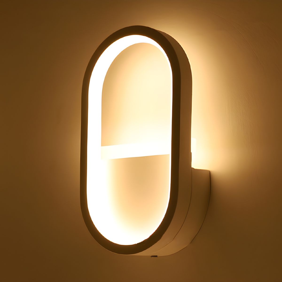 Modern Curved LED Wall Sconce – Backlit Iron & Acrylic – Oval Semi-Circle