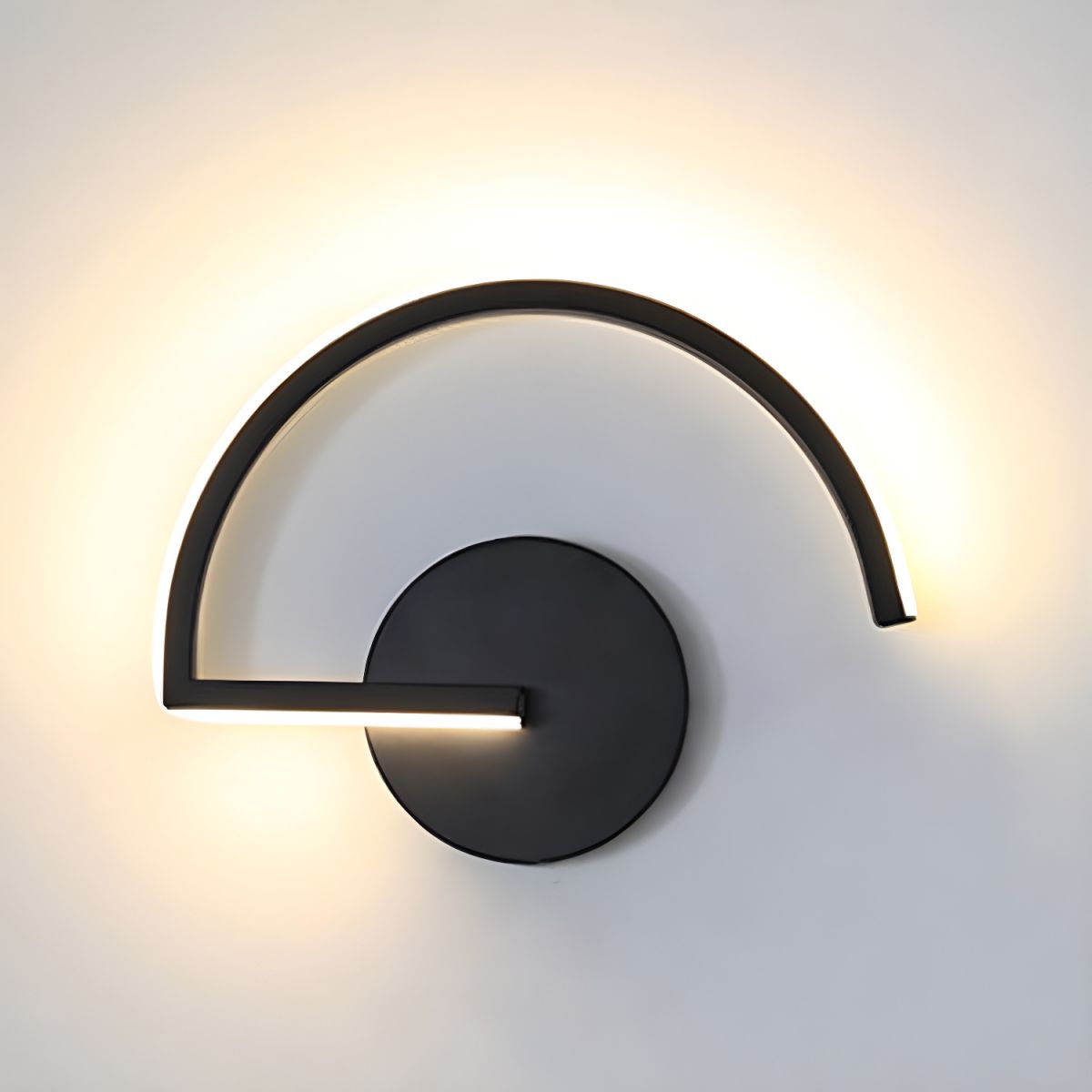 Modern Curved LED Wall Sconce – Backlit Iron & Acrylic – Oval Semi-Circle