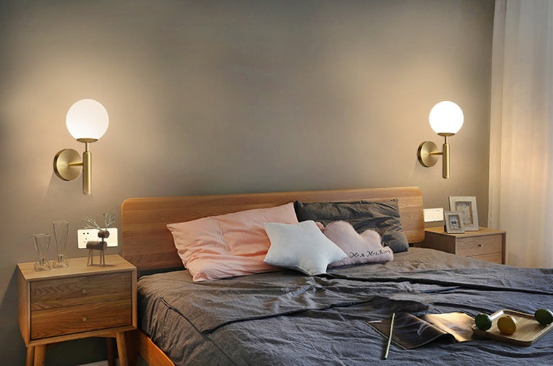 Modern Glass Ball Wall Sconce – Nordic Brushed Brass Iron for Bedroom & Bathroom