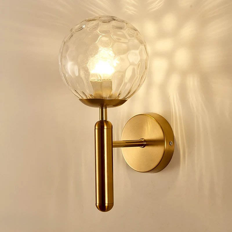 Modern Glass Ball Wall Sconce – Nordic Brushed Brass Iron for Bedroom & Bathroom