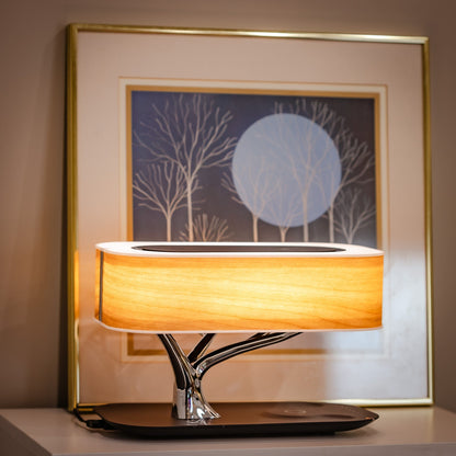 Modern Bedside Table Lamp for Bedroom - Touch Control - Natural Wood-Effect Shade
