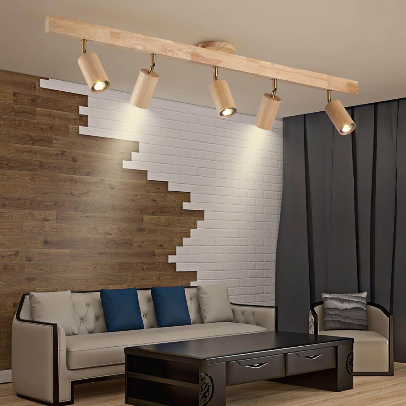 Nordic Wooden Ceiling Light with Rotatable Spotlights