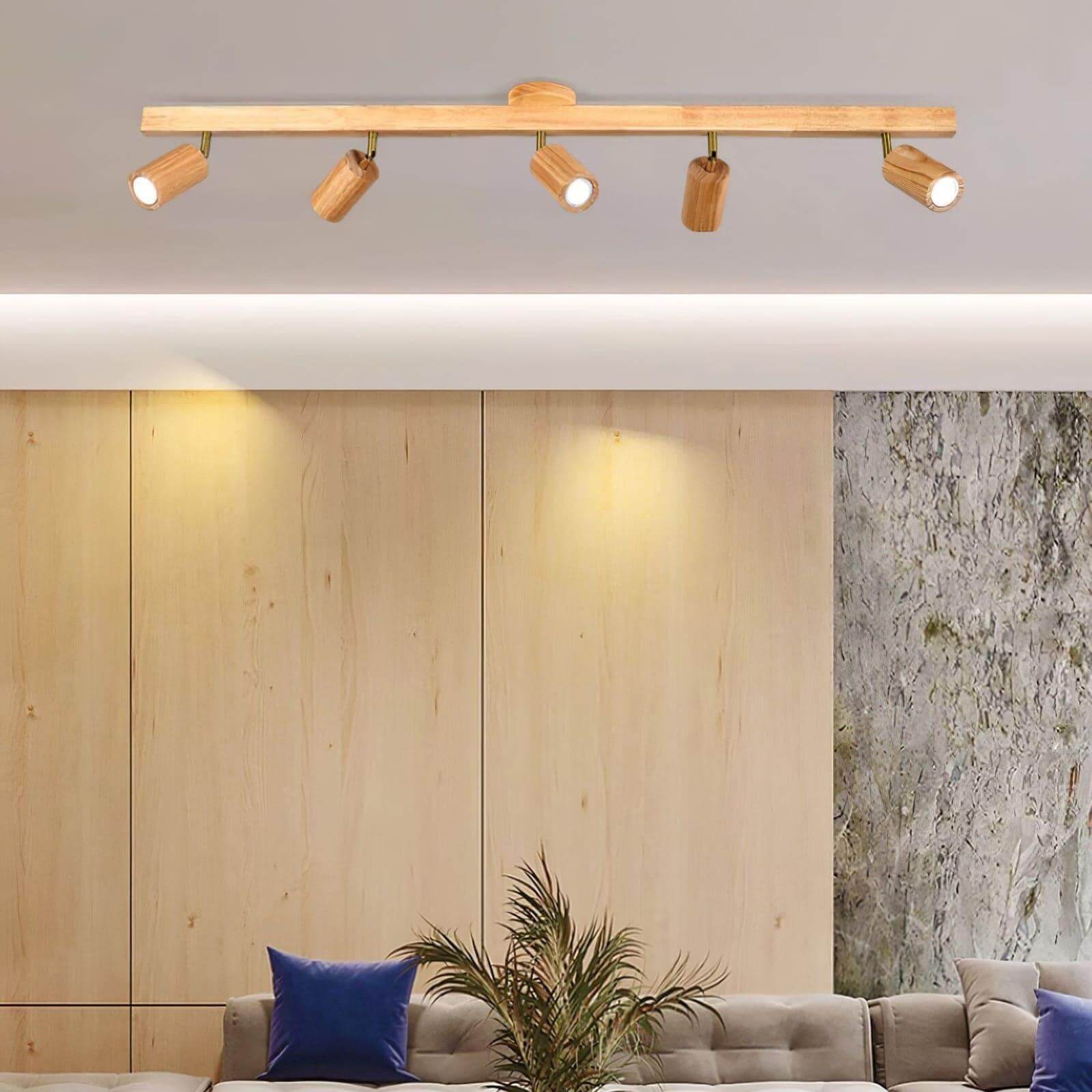 Nordic Wooden Ceiling Light with Rotatable Spotlights