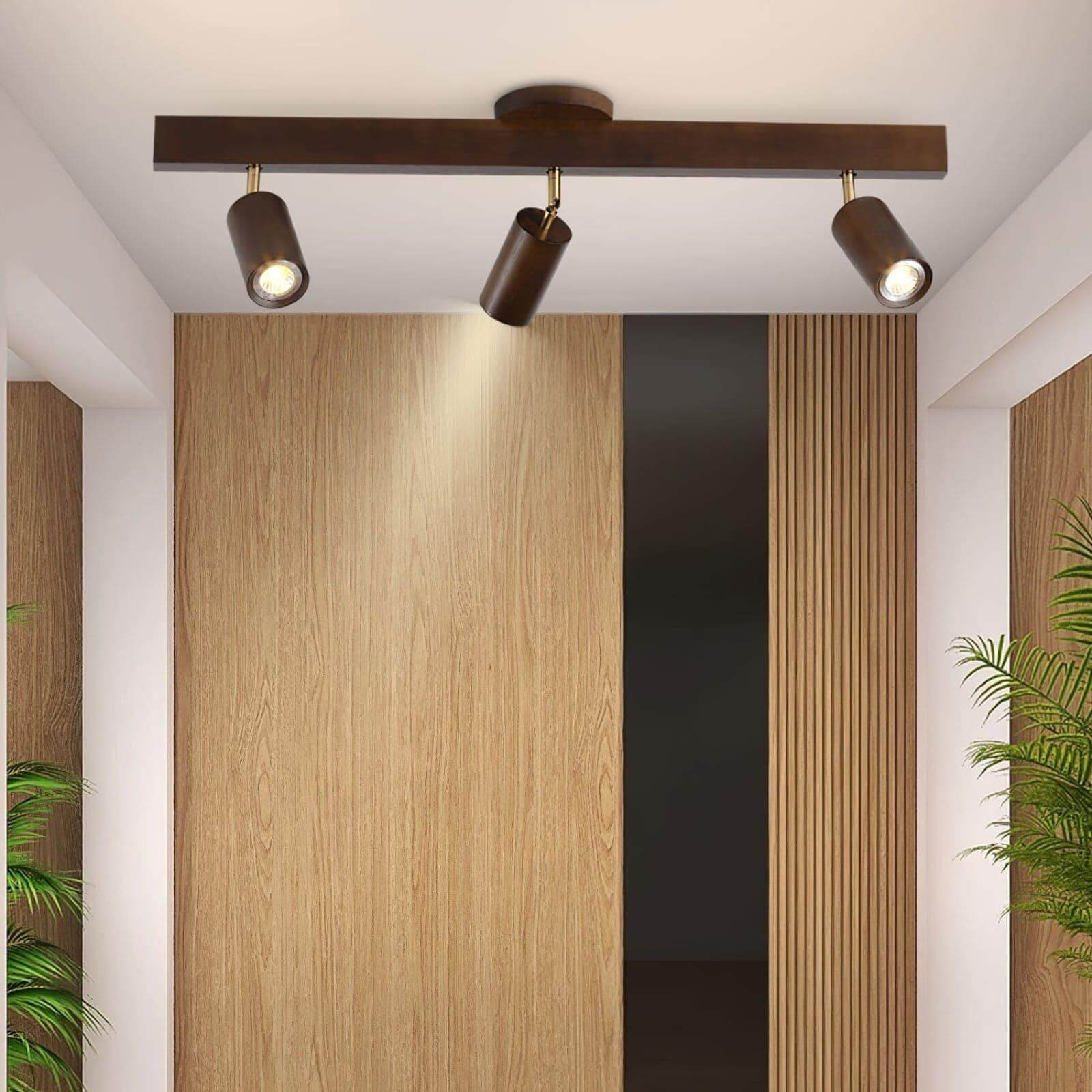 Nordic Wooden Ceiling Light with Rotatable Spotlights