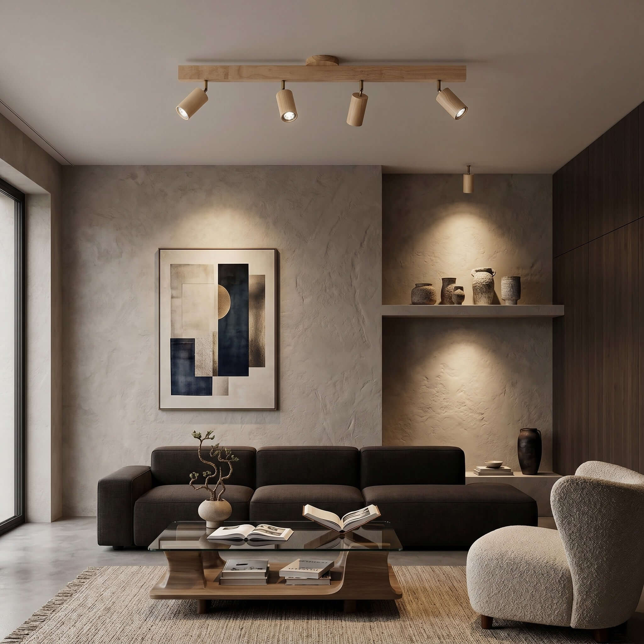 Nordic Wooden Ceiling Light with Rotatable Spotlights