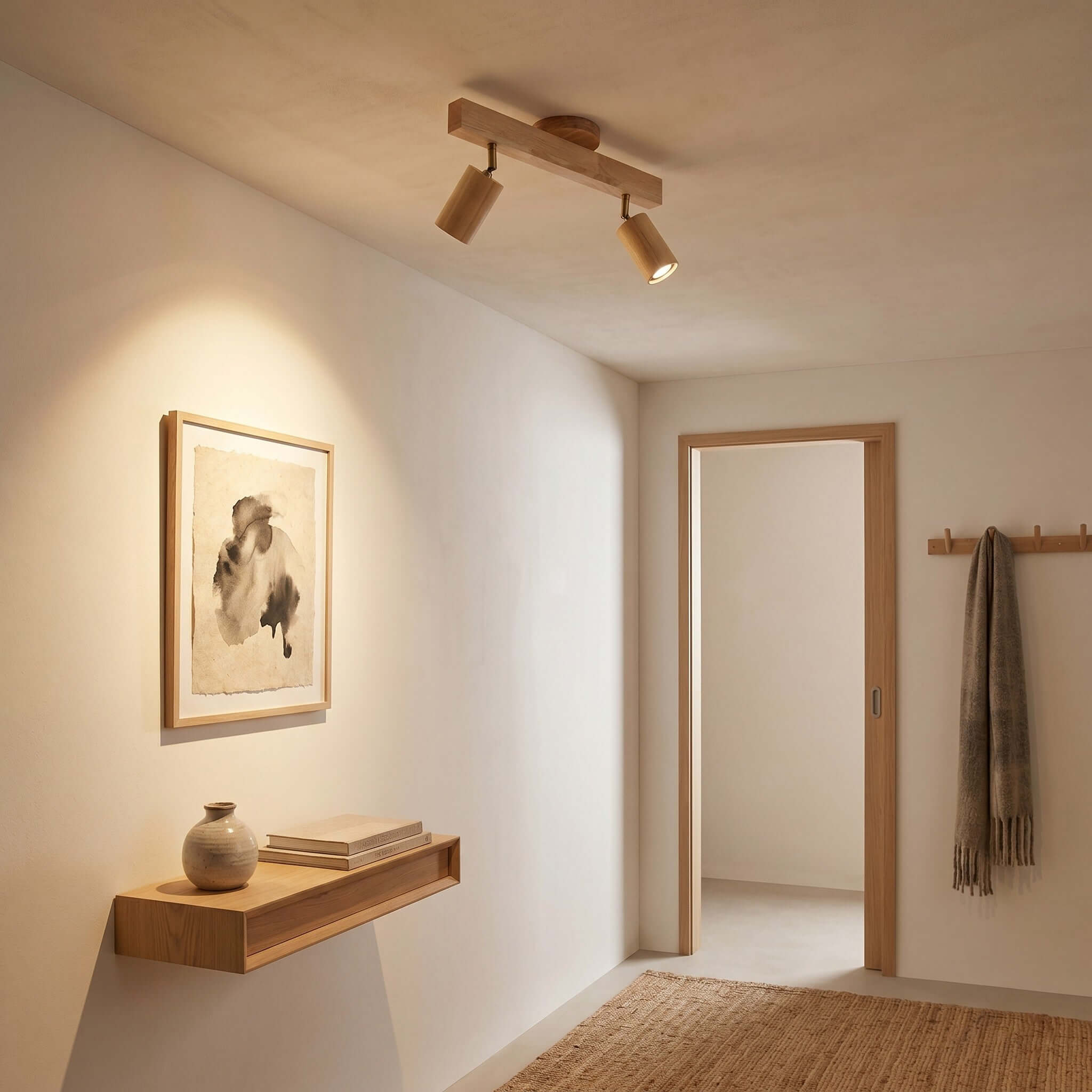 Nordic Wooden Ceiling Light with Rotatable Spotlights