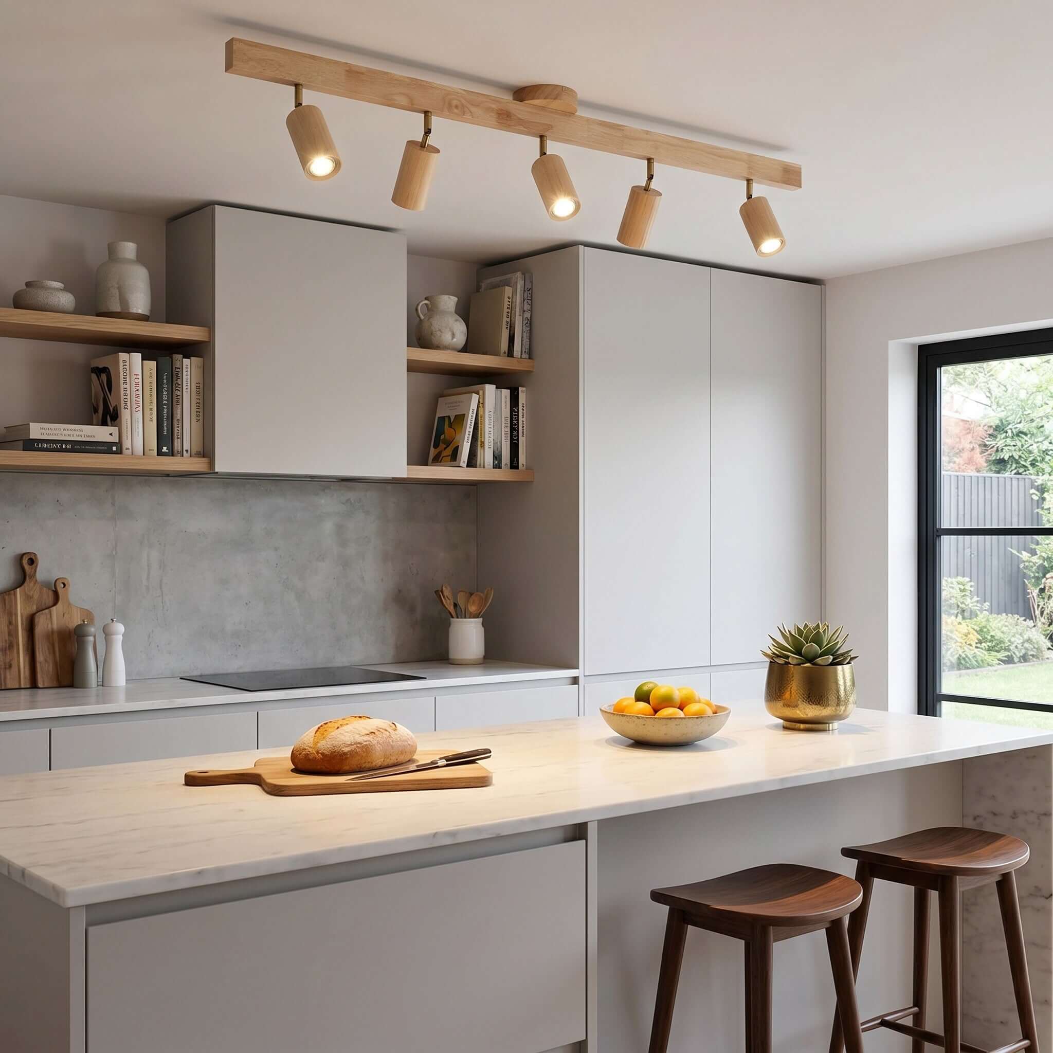 Nordic Wooden Ceiling Light with Rotatable Spotlights