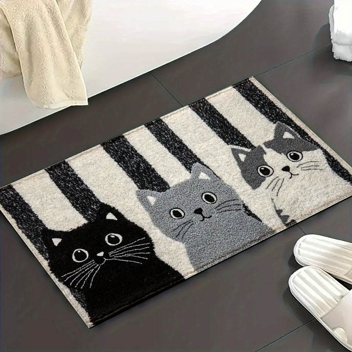 Cat mat on a bathroom floor