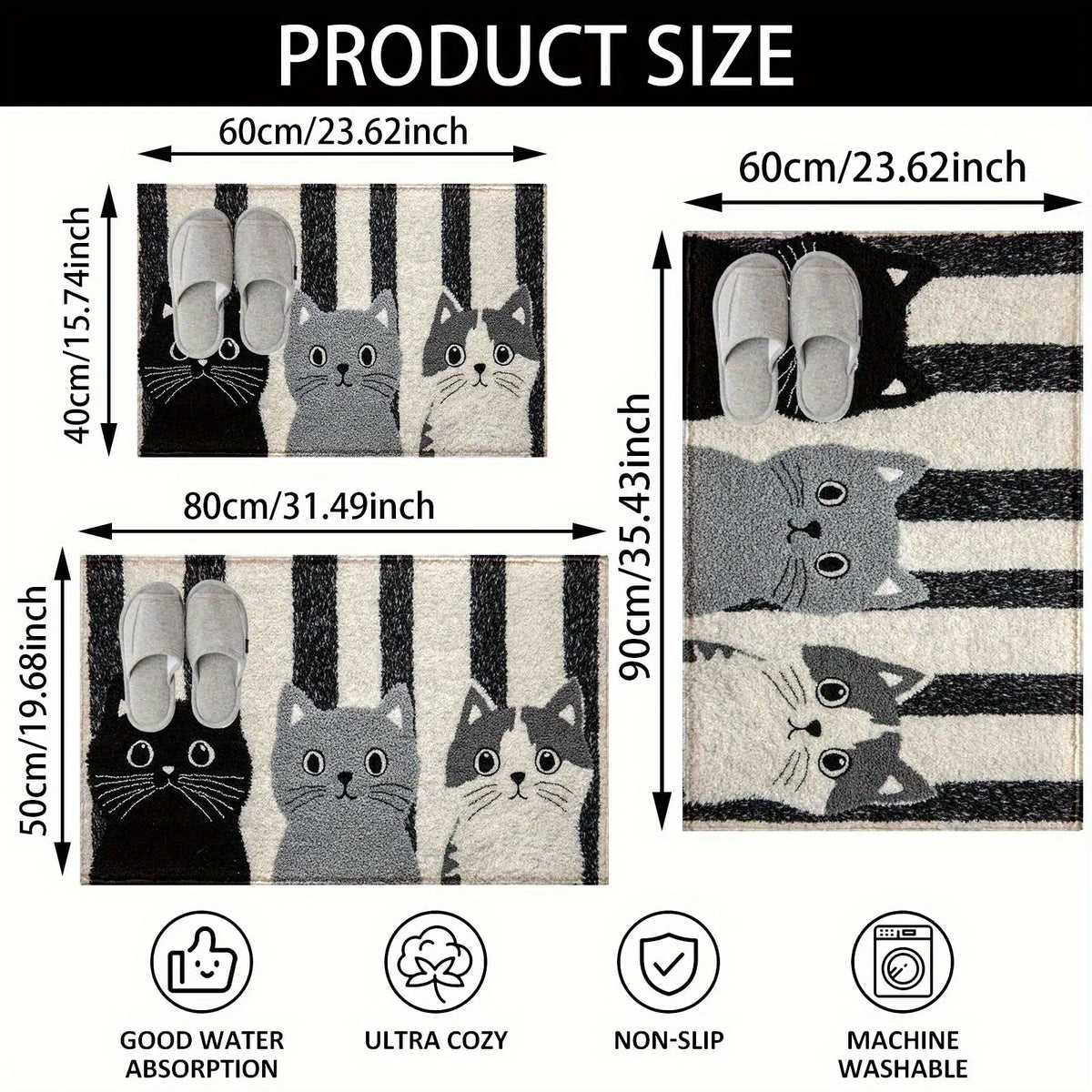 Cat mat size diagram showing the three available sizes