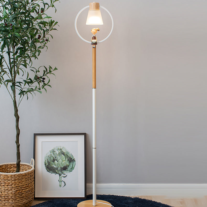 Scandi Wood Metal & Glass Floor Lamp – Foot Switch – Living Room & Lounge