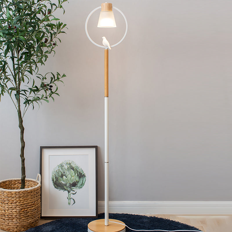 Scandi Wood Metal & Glass Floor Lamp – Foot Switch – Living Room & Lounge