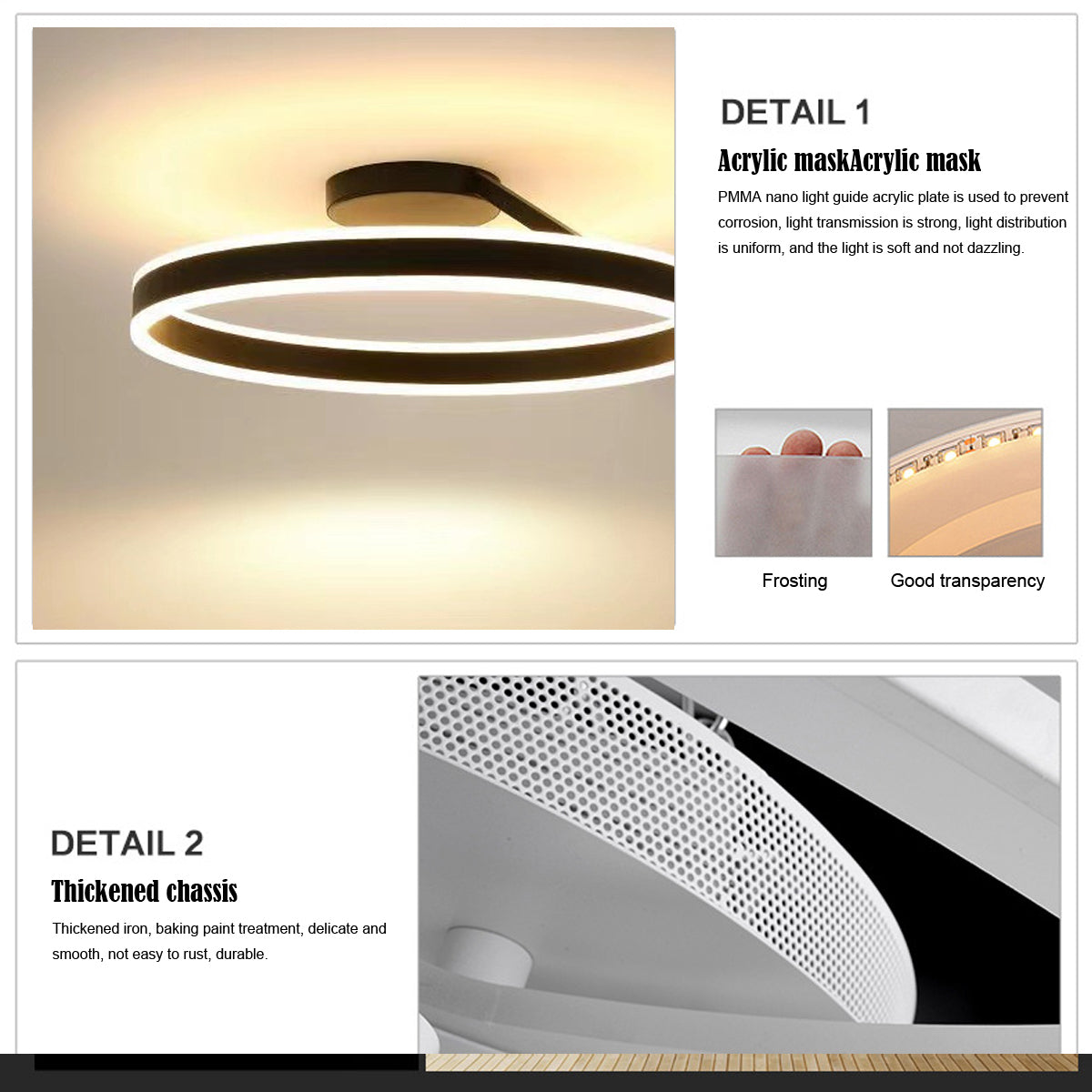 Modern Round Acrylic Metal LED Flush Ceiling Light – Dimmable Hard Wired