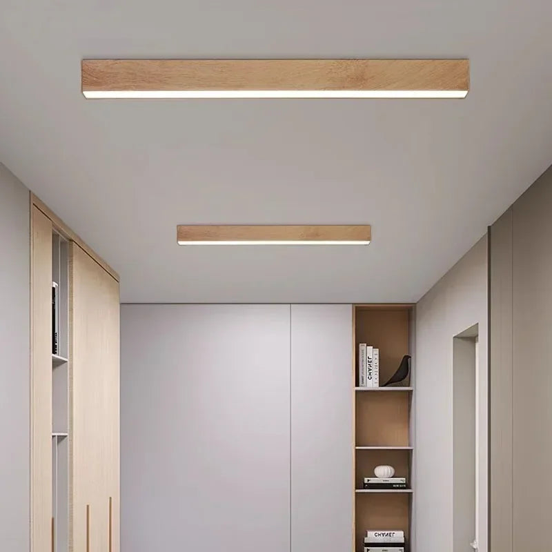 Modern Linear LED Wood Grain Indoor Dimmable Ceiling Light