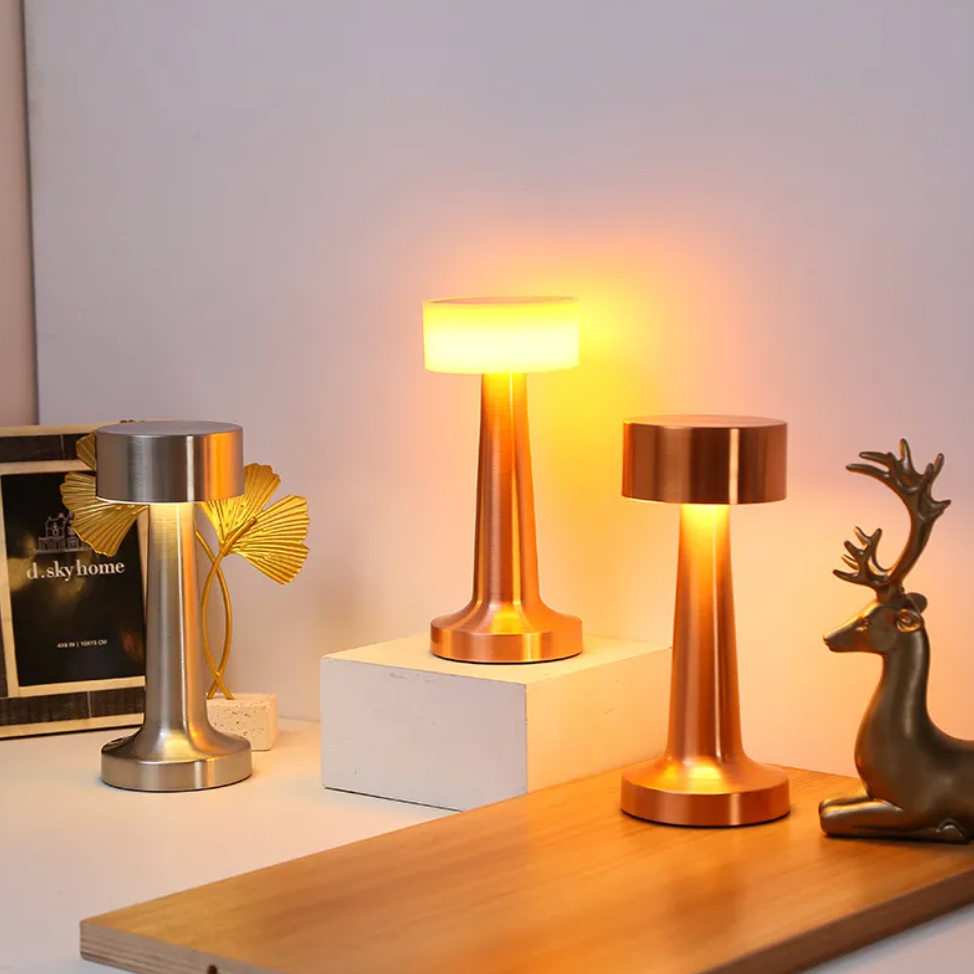 Modern Minimalist Metal LED Table Lamp – Cordless Dimmable Touch – Bedside Reading