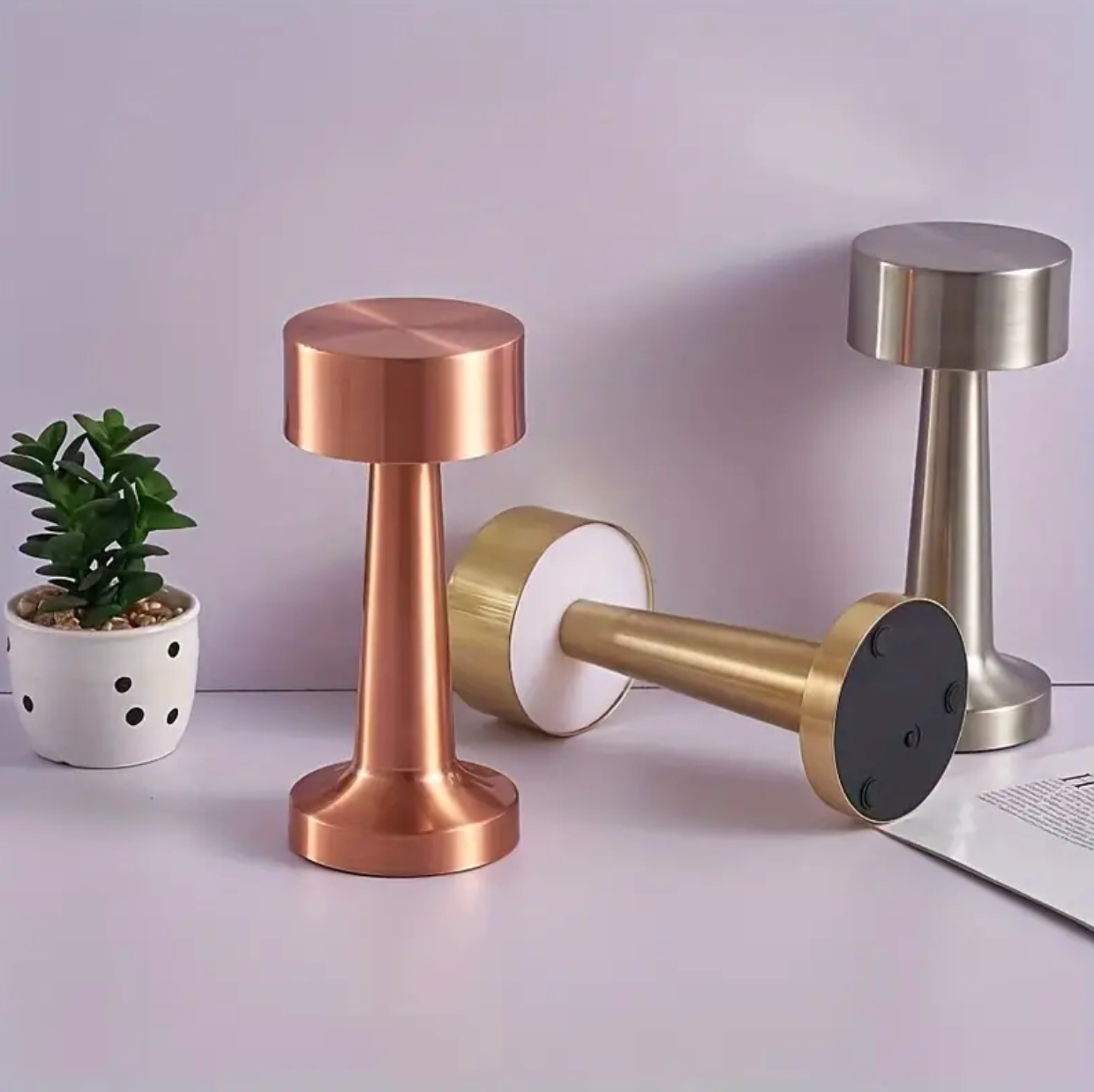 Modern Minimalist Metal LED Table Lamp – Cordless Dimmable Touch – Bedside Reading