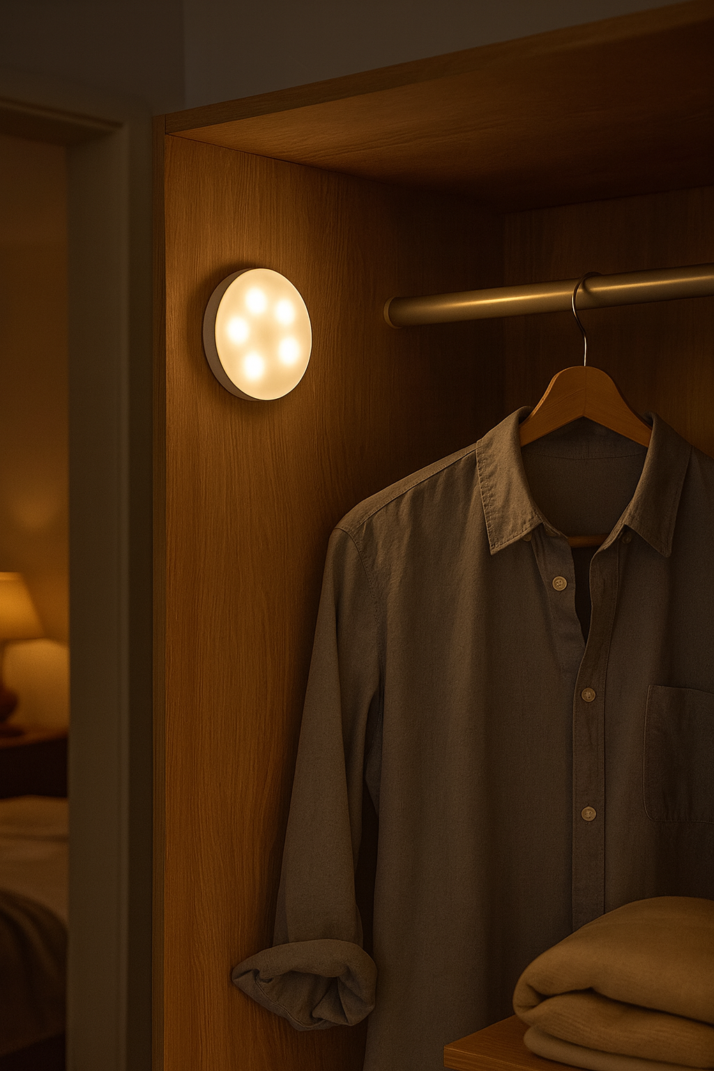 Motion Sensor LED Night Light Round – Rechargeable Magnetic – Bedroom Wardrobe