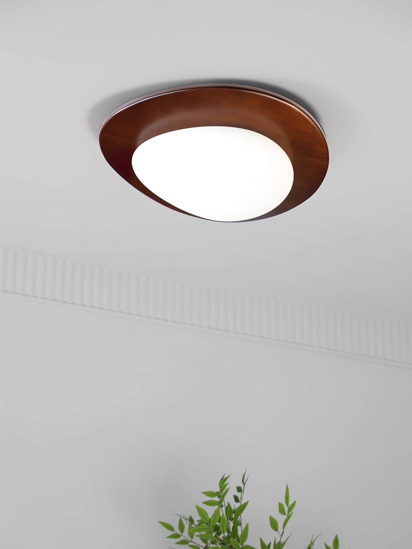 Modern Walnut Wood LED Ceiling Light – Flush Mount Low Profile – Living Room Hallway
