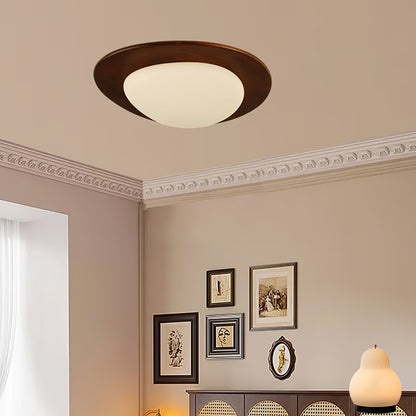 Modern Walnut Wood LED Ceiling Light – Flush Mount Low Profile – Living Room Hallway