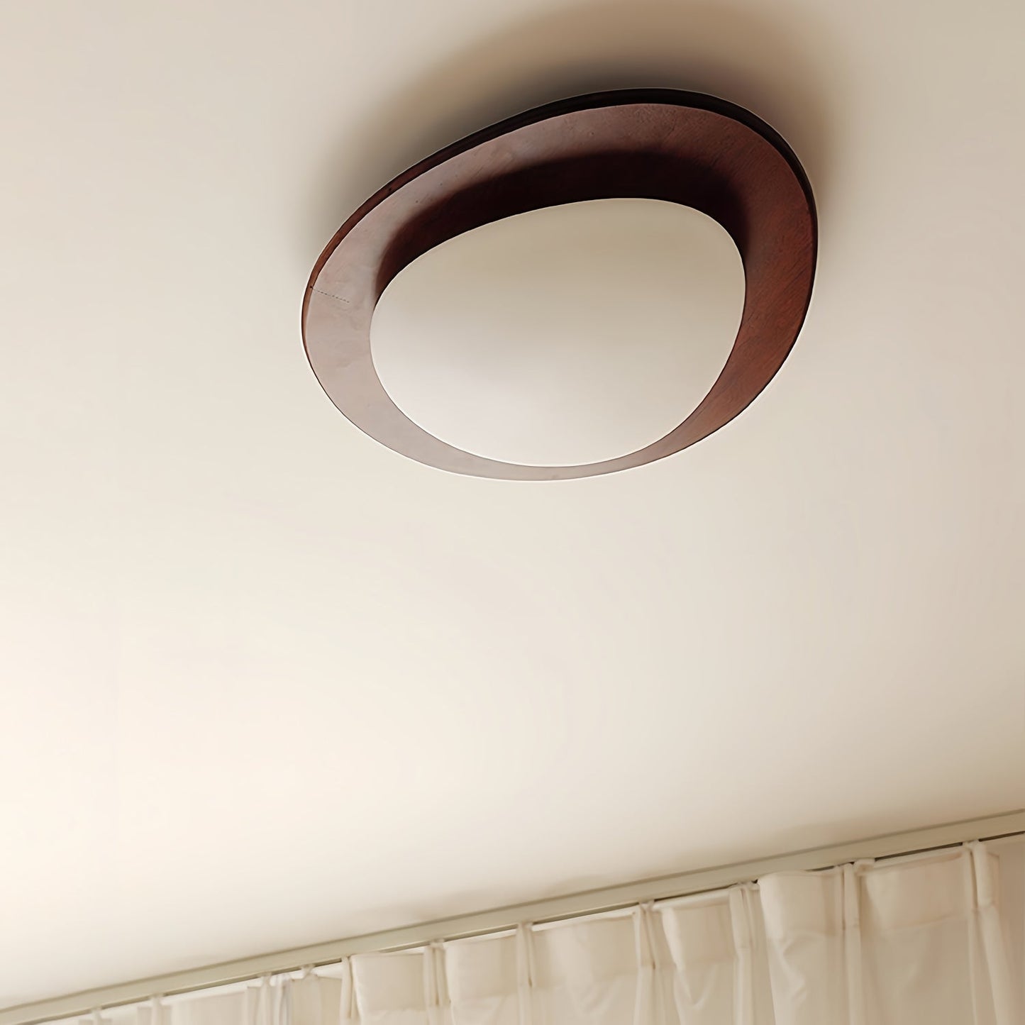 Modern Walnut Wood LED Ceiling Light – Flush Mount Low Profile – Living Room Hallway