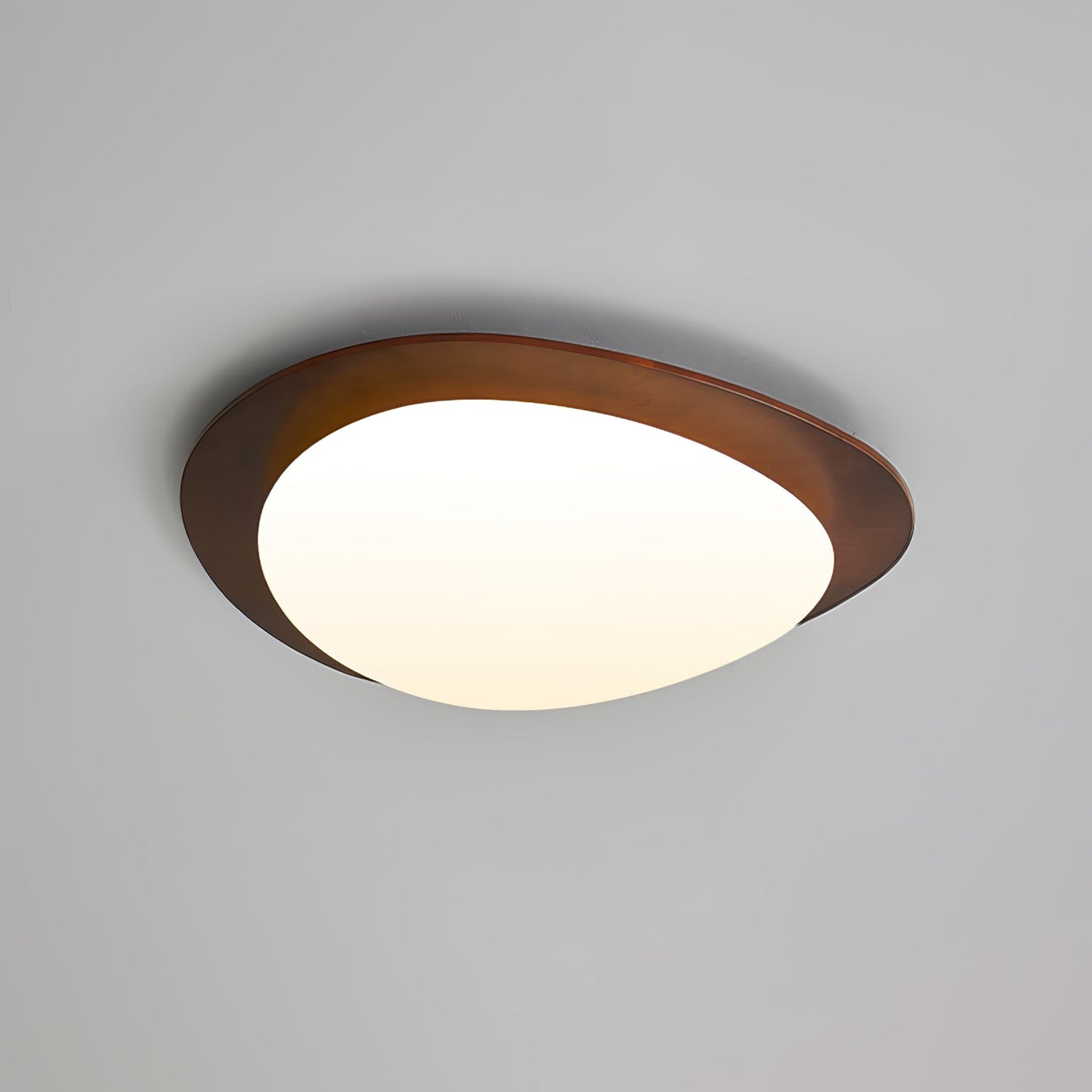 Modern Walnut Wood LED Ceiling Light – Flush Mount Low Profile – Living Room Hallway
