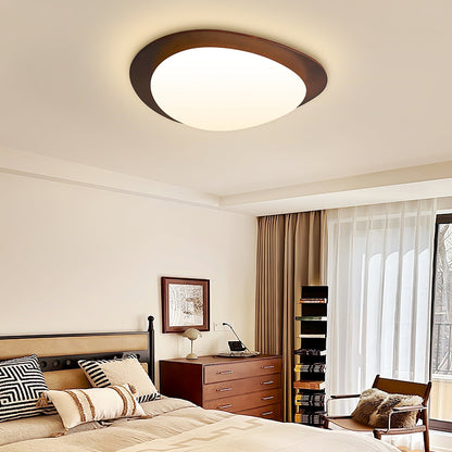 Modern Walnut Wood LED Ceiling Light – Flush Mount Low Profile – Living Room Hallway