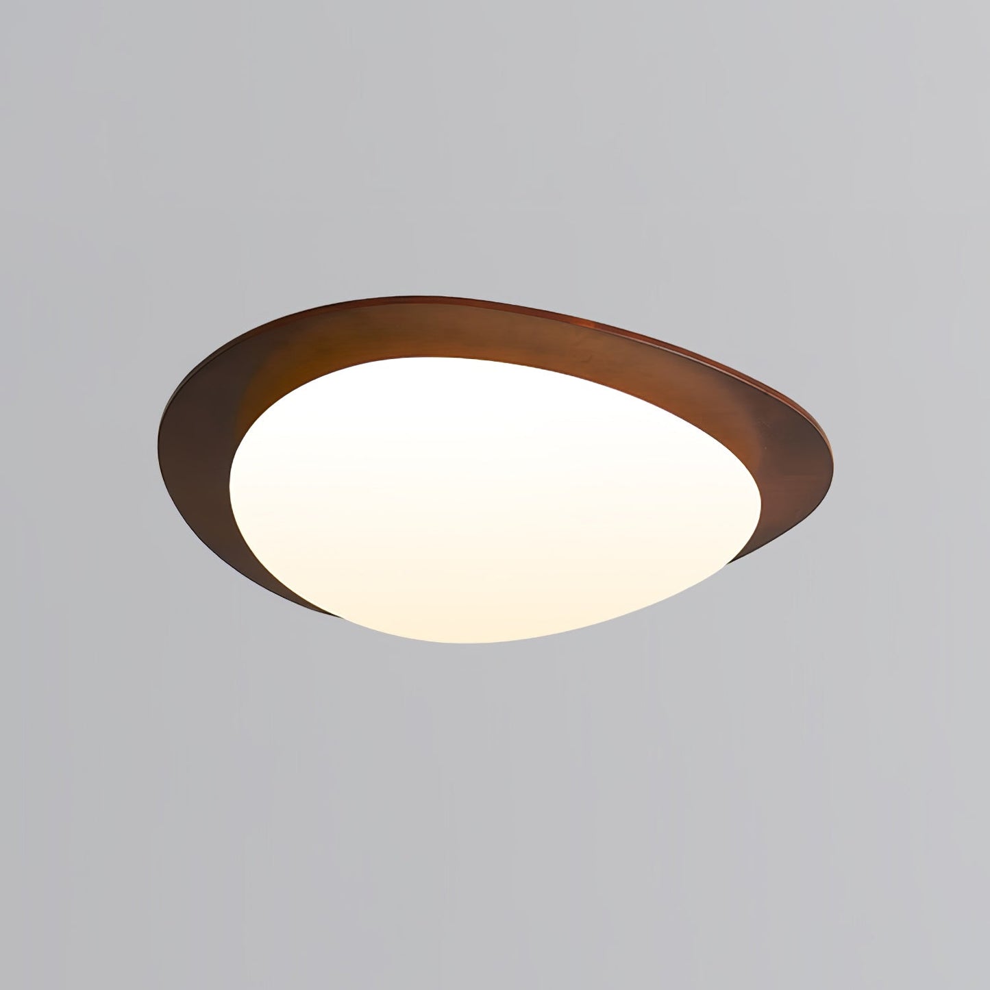Modern Walnut Wood LED Ceiling Light – Flush Mount Low Profile – Living Room Hallway
