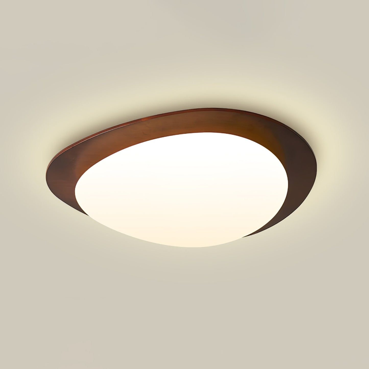 Modern Walnut Wood LED Ceiling Light – Flush Mount Low Profile – Living Room Hallway