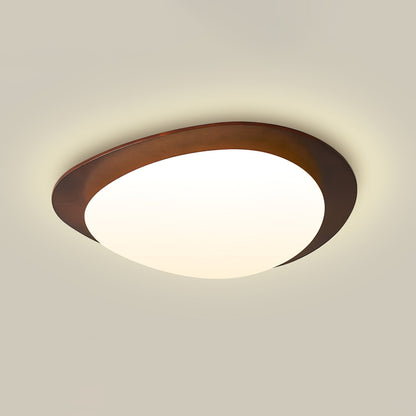 Modern Walnut Wood LED Ceiling Light – Flush Mount Low Profile – Living Room Hallway