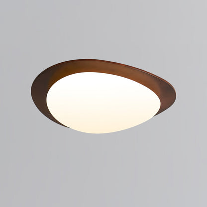Modern Walnut Wood LED Ceiling Light – Flush Mount Low Profile – Living Room Hallway