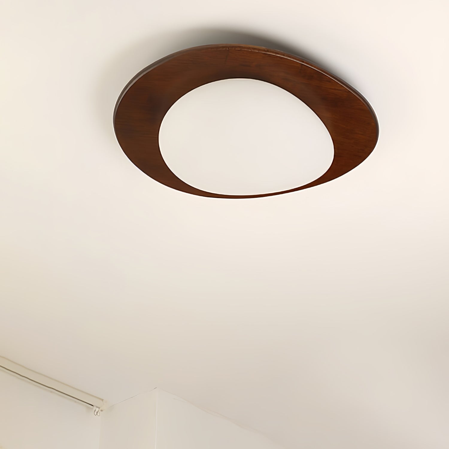 Modern Walnut Wood LED Ceiling Light – Flush Mount Low Profile – Living Room Hallway