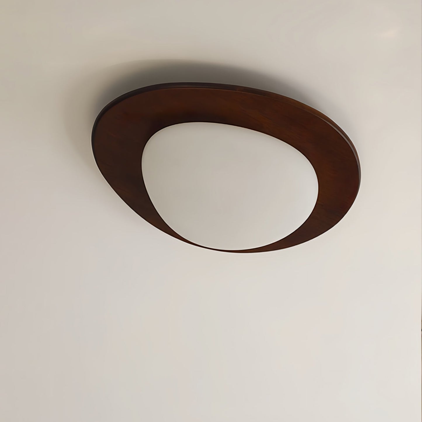 Modern Walnut Wood LED Ceiling Light – Flush Mount Low Profile – Living Room Hallway