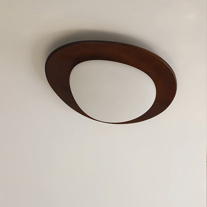 Modern Walnut Wood LED Ceiling Light – Flush Mount Low Profile – Living Room Hallway