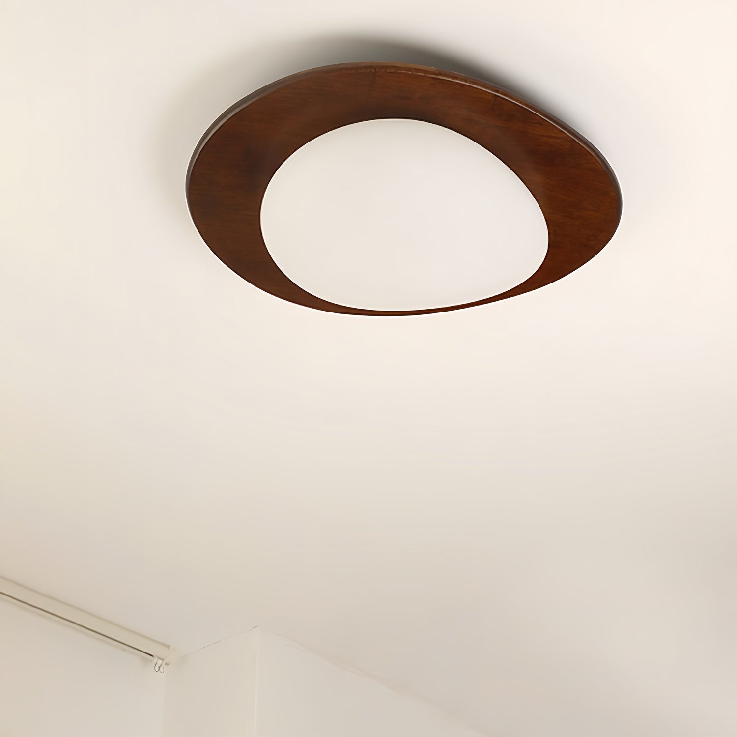 Modern Walnut Wood LED Ceiling Light – Flush Mount Low Profile – Living Room Hallway